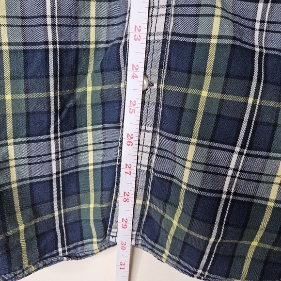 0070 Nautica Plaid Button Up Longsleeve Green Blue Fall Flannel Size Medium - Picture 8 of 9